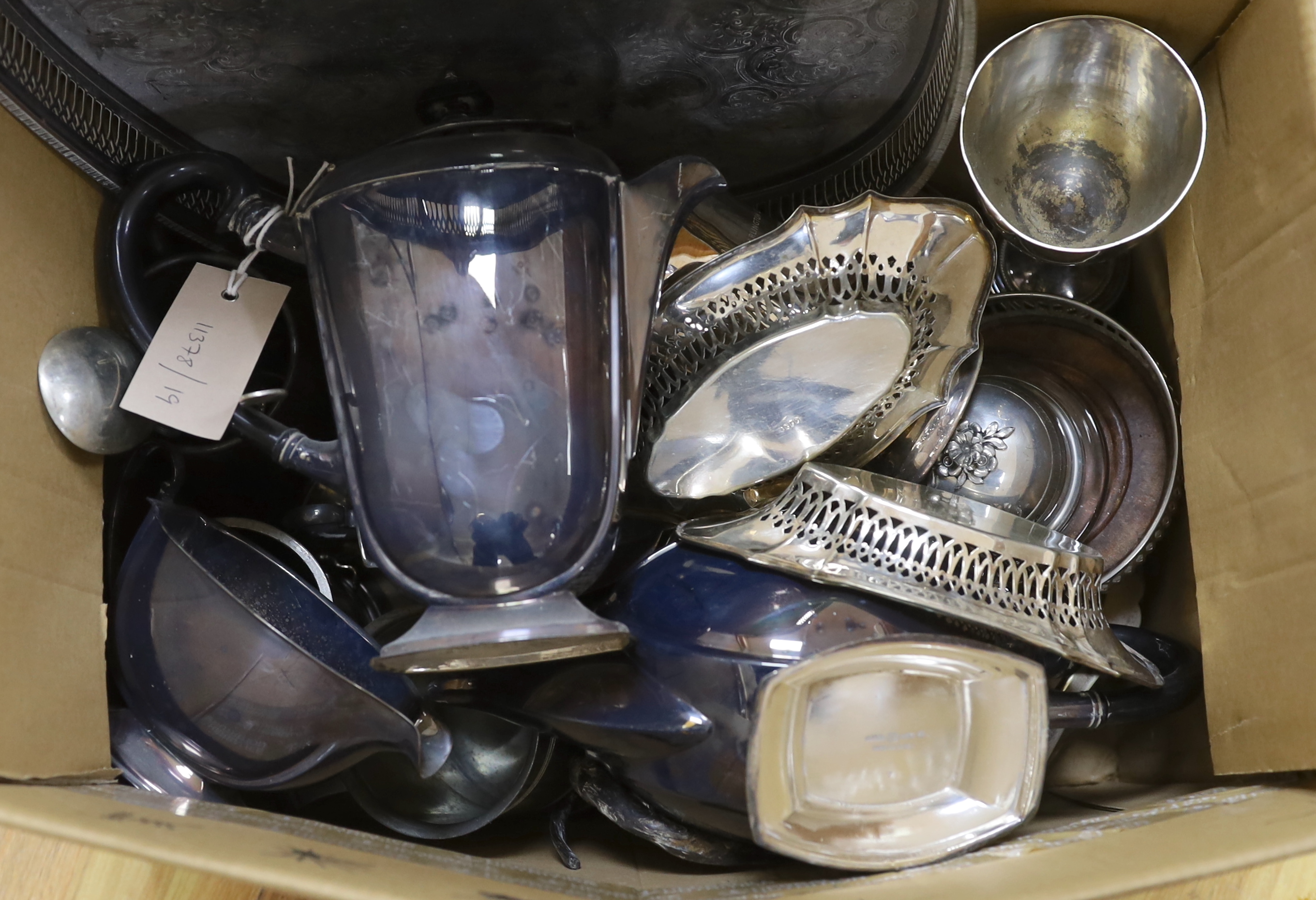 Quantity of silver plated ware, together with a Chinese brass censer